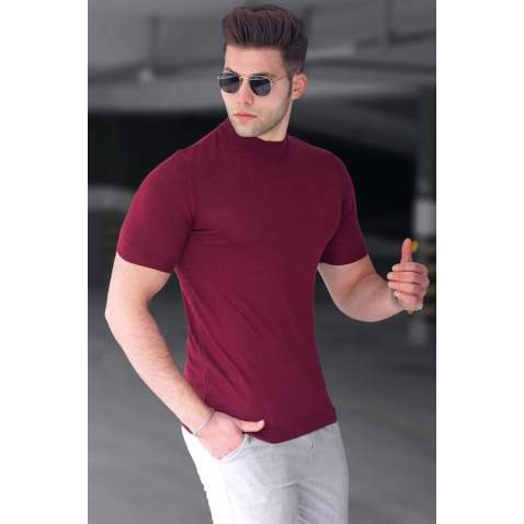 Madmext Men Mock Neck Knitwear Maroon T-shirt 5069 - Bordo