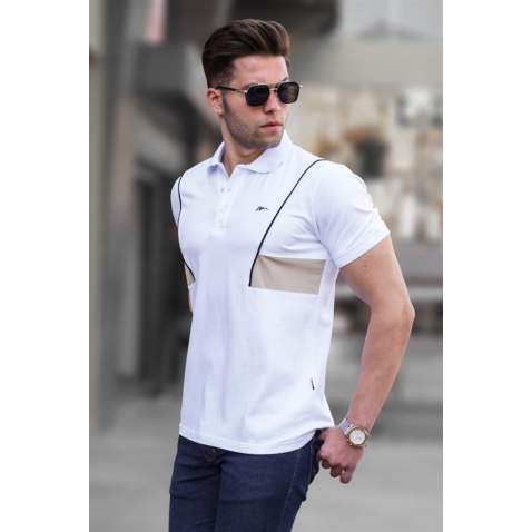 Madmext Men Striped White Polo T-shirt 5243 - Beyaz