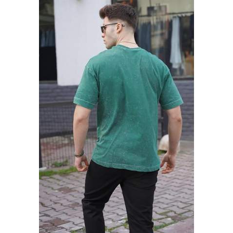 Men Printed Green Oversize T-Shirt - Yeşil