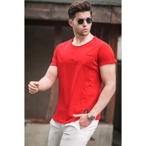 Madmext Men Front Pocket Red T-shirt 4493 - Kırmızı