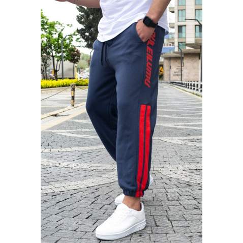 Madmext Men Oversize Short Cuffed Navy Blue Sweatpants 4833 - Lacivert