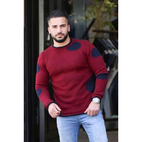 Madmext Men Crewneck Maroon Sweater 2660 - Bordo