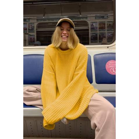 Mad Girls Oversize Yellow Sweater MG1297 - Sarı