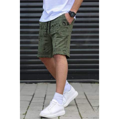 Madmext Men Printed Khaki Capri Shorts 2408 - Haki