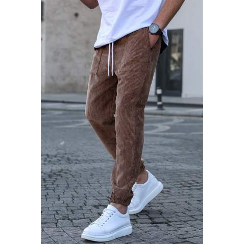 Men Brown Velvet Sweatpants 5466 - Kahverengi