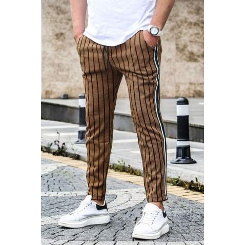 Madmext Camel Striped Sweatpants 4205 - Camel