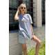 Women Printed Oversize Gray T-Shirt MG808 - Gri