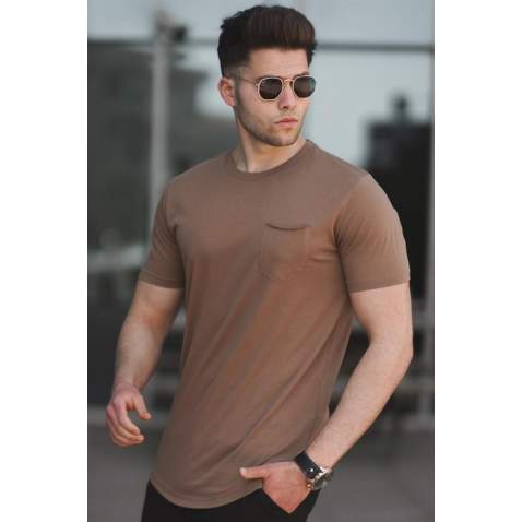 Madmext Men Front Pocket Brown T-shirt 5216 - Kahverengi