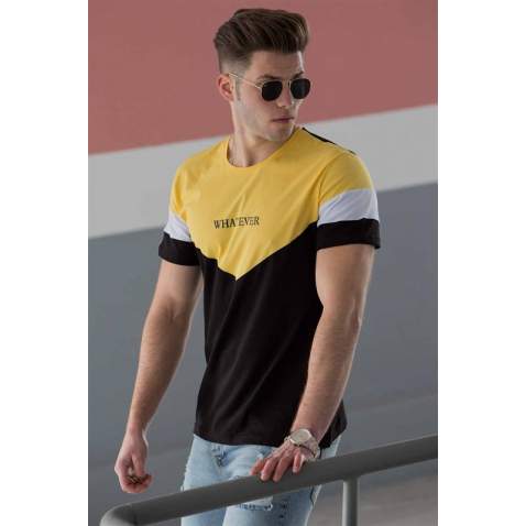 Madmext Black Two-Tone T-shirt for Men 4476 - Siyah