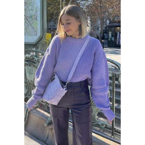 Women Lilac Knitted Basic Sweater MG1304 - Lila