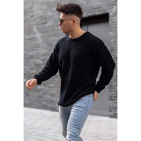 Madmext Black Crewneck Knitting Jumper 4518 - Siyah