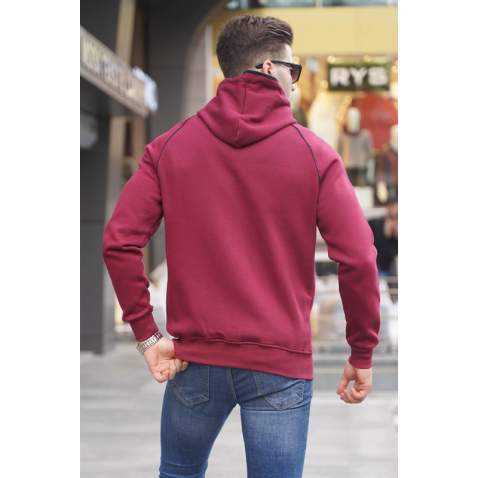 Red Hooded Zip-Down Sweatshirt 4701 - Kırmızı