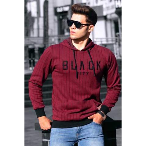 Madmext Maroon Printed Hoodie 4132 - Bordo