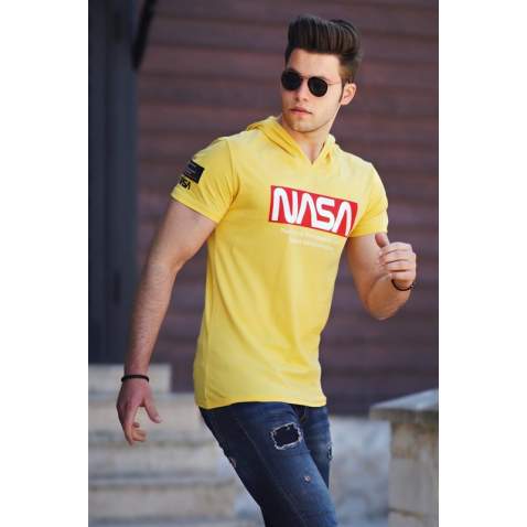 Madmext Yellow Printed T-shirt With Hood for Men 4629 - Sarı