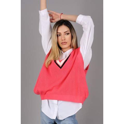 Women Striped Fuchsia Sweater - Fuşya