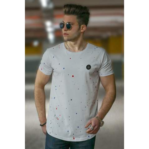 Madmext White Paint Splatter Print T-shirt for Men 4505 - Beyaz