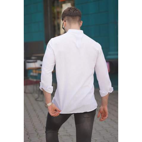 Men White Linen Shirt 5548 - Beyaz