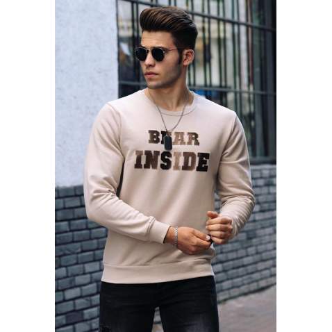 Madmext Beige Printed Crew-Neck Sweatshirt 4751 - Bej