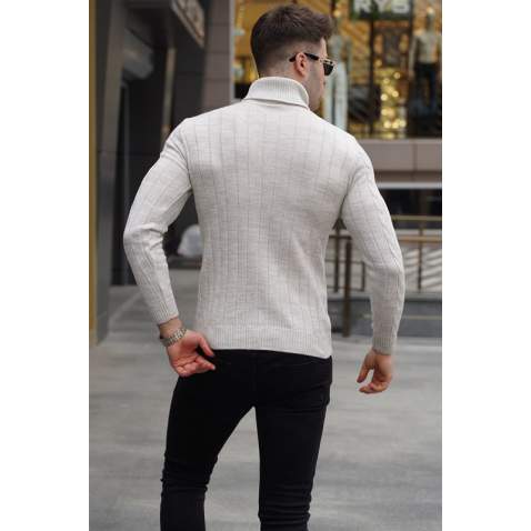 Stone Gray Turtleneck Knitwear Sweater 5763 - Taş rengi