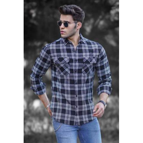 Madmext Men Plaid White Shirt 4687 - Beyaz