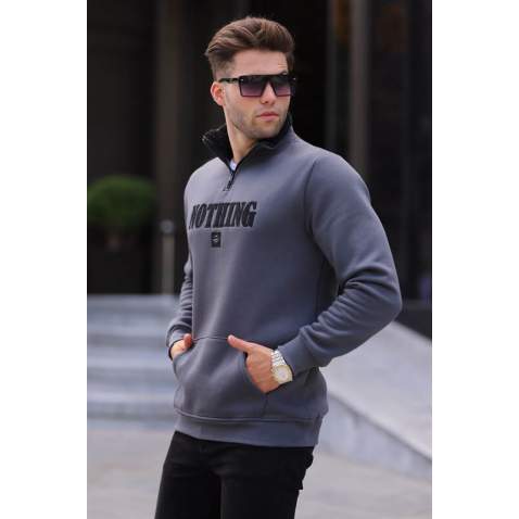 Smoke Gray Printed Hoodie Sweatshirt 6003 - Füme