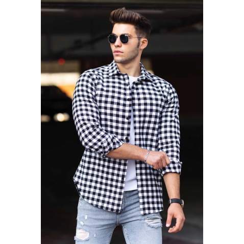 Madmext Men Plaid White Shirt 4703 - Beyaz