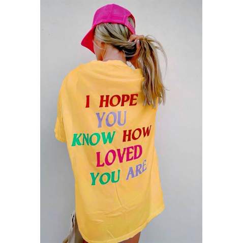 Women Printed Oversize Yellow T-Shirt - Sarı