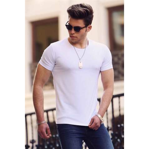 Madmext White T-shirt for Men 4552 - Beyaz