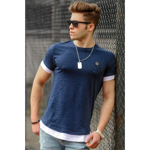 Madmext Navy Blue Rapped T-shirt for Men 4489 - Lacivert