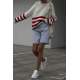 Mad Girls Ecru Striped Sweater MG1254 - Ekru