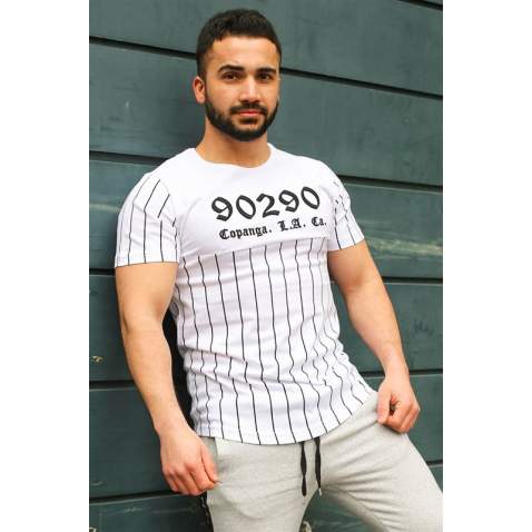 Madmext White Striped T-shirt for Men 2863 - Beyaz