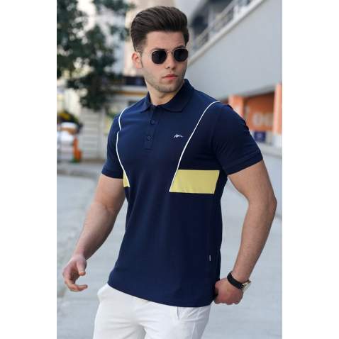 Madmext Men Striped Navy Blue Polo T-shirt 5243 - Lacivert