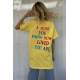 Women Printed Oversize Yellow T-Shirt - Sarı