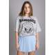 Mad Girls Wide Cut Printed Gray T-shirt Mg1114 - Gri