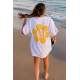 Women Printed Oversize White T-Shirt - Beyaz