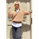 Women Camel Knitted V Neck Sweater MG1373 - Camel