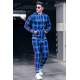 Madmext Navy Blue Hooded Checkered Men Tracksuit Set 4738 - Sax mavi