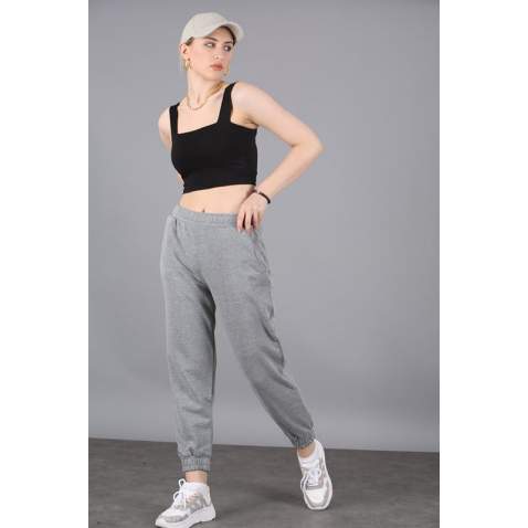 Mad Girls Smoke Gray Plain Sweatpants MG304 - Füme