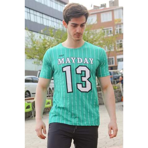 Madmext Men Printed Green T-shirt 3008 - Yeşil