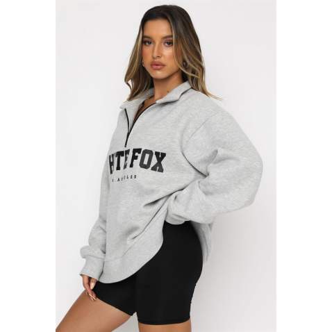 Mad Girls Light Gray Zip Sweatshirt Mg1246 - Karmelanj