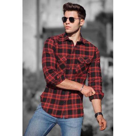 Madmext Men Plaid Red Shirt 4687 - Kırmızı