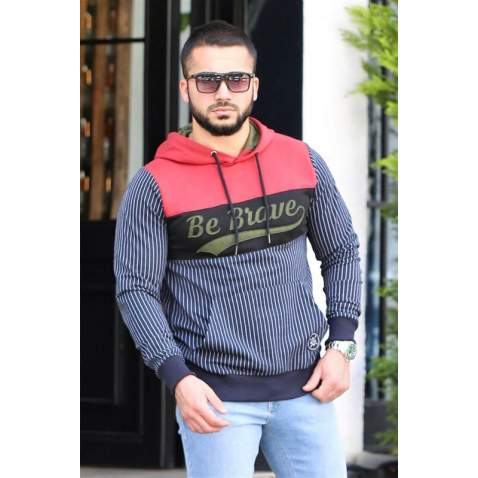 Hooded Striped Sweatshirt Navy Blue 2815 - Lacivert