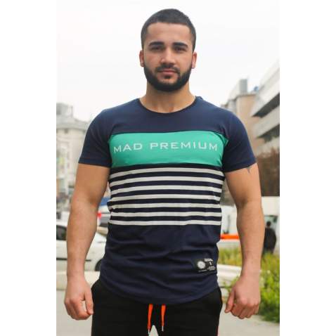 Madmext Navy Blue Printed T-shirt for Men 3041 - Lacivert