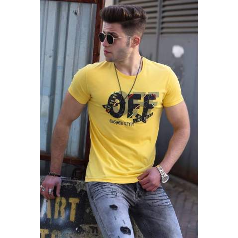 Madmext Big Size Yellow T-shirt for Men 4573 - Sarı