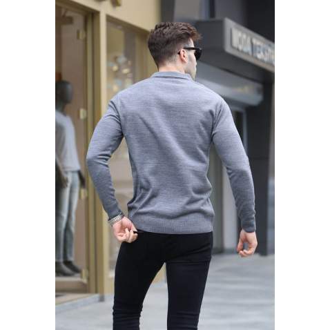 Anthracite Knitwear Polo Sweater 5973 - Antrasit