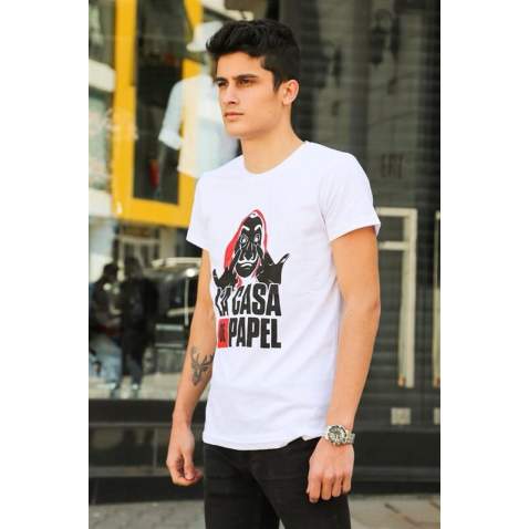 Madmext White Printed T-shirt for Men 4017 - Beyaz