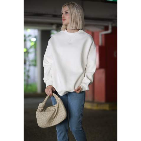 Ekru Kaşkorse Detaylı Bisiklet Yaka Sweatshirt MG1567 - Ekru