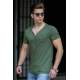 Madmext Khaki Basic V Neck T-shirt for Men 4508 - Haki