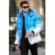 Blue Hoodie Puffer Jacket 5703 - Mavi