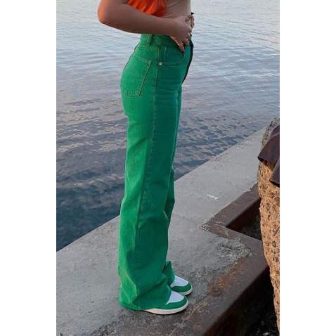 Mad Girls Green Palazzo Jeans Mg1189 - Yeşil